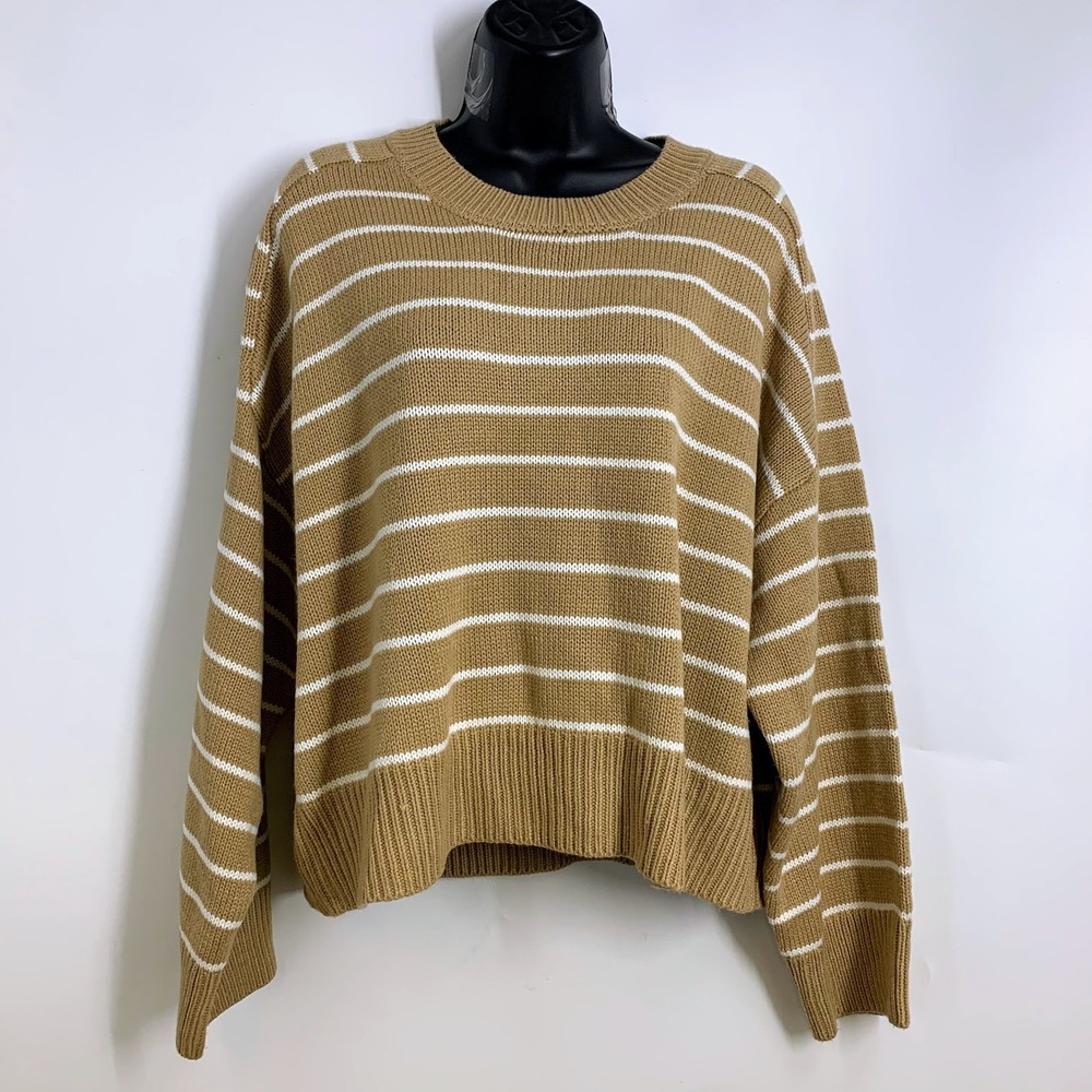 TTahari XL Knit‎ Striped Sweater Tan Cream Long Sleeve Oversized Womens